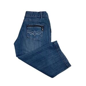 Kipone Womens Denim Capri Jeans Blue Size 29 Embroidered Pockets Medium Wash